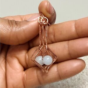 Artisan Aquamarine Copper Wire Diamond Drop Earrings